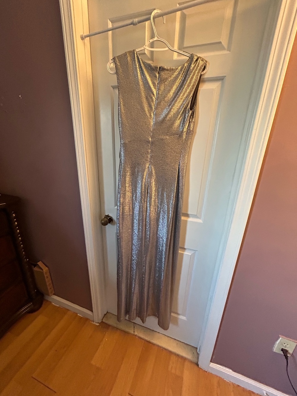 Lauren Ralph Lauren Silver Metallic Sleeveless Maxi Gown